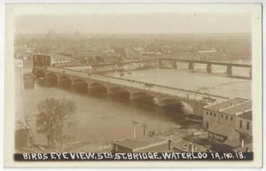 Waterloo 1910, Iowa - FOTO REAL vista a la ciudad, río y puentes - postal vintage - Imagen 1 de 2