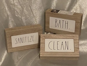 Rae Dunn weiß und Naturholz 8x5x2 Schild "SAUBER" "BAD" "DESINFIZIEREN" Sie wählen  - Bild 1 von 4