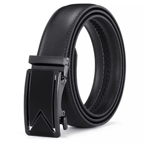 Men's Genuine Leather Ratchet Belt Adjustable Automatic Slide Buckle Belts USA - Picture 1 of 11