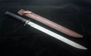 Handmade 30 inches Damascus Steel Hunting Sword/ Machete with Leather sheath - Picture 1 of 2