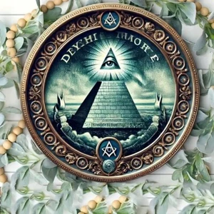 Antique Looking Masonic Omniscient Eye Plaque, 8x8 Inches. European - American. - Picture 1 of 24