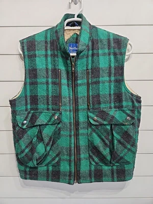 Vtg Northern Summit Large 42/44 Green Plaid Sherpa Lined Western Trucker Vest - Image 1 of 4
