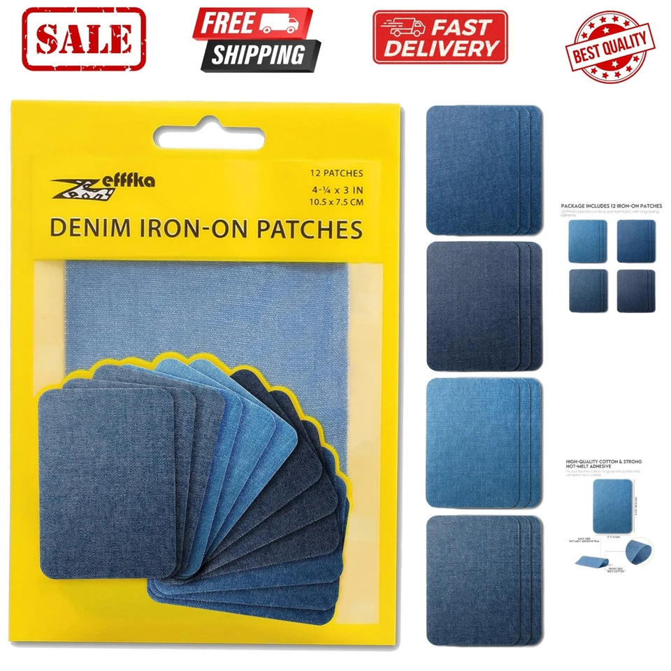 Parches de mezclilla para planchar por dentro y por fuera pegamento más fuerte 100 % algodón negro y con... Foto 1 de 4