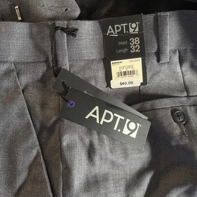 Apt. 9 Pantalones de vestir grises para hombre 38/32 nuevos con etiquetas nunca usados Foto 1 de 2