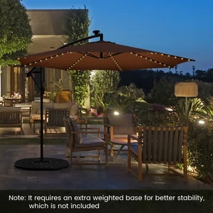 10' Patio Solar-Lighted 112 LED Cantilever Offset Umbrella Crank Tilt Outdoor - Picture 1 of 7