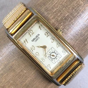 Gruen Curvex Women GR5106 Dress Gold Expansion Rectangular Quartz 22mm Watch 7" - Picture 1 of 12