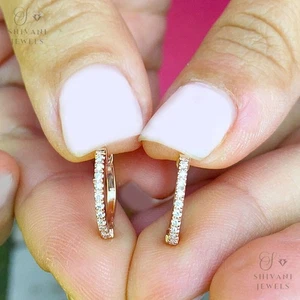0.15 Ct Round Cut GH SI Natural Diamond Unisex Hoop Earrings in Solid 14k Gold - Picture 1 of 7
