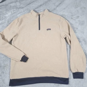 Patagonia Pullover Herren Small hellbraun marineblau Viertelreißverschluss Baumwollfleece gerippte Bündchen - Bild 1 von 13