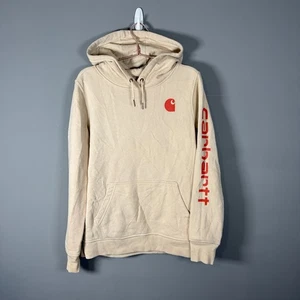 Carhartt Hoodie Beige Small Logo Front Sleeve Print Workwear Pullover - Bobbling - Bild 1 von 6