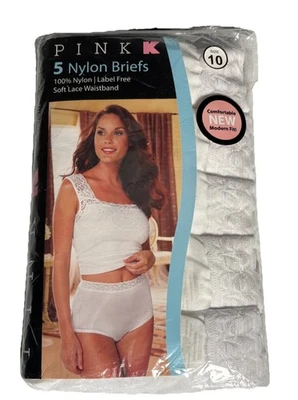 Bragas calzoncillos vintage de nailon rosa K Mart para mujer de encaje 5 pares blancas talla 10 Foto 1 de 4