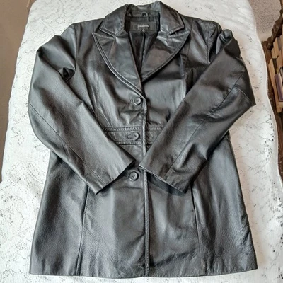 Chaqueta Colebrook Classics para mujer M 100 % cuero con botones forrada negra con bolsillos  Foto 1 de 4