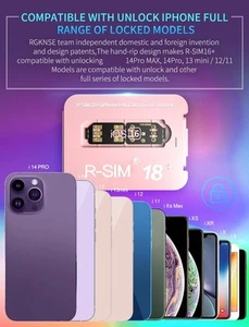 Karta R-SIM18+ 2023 RSIM Nano Unlock iOS16 do iPhone 14 13 12 11 Pro Max MINI - Zdjęcie 1 z 12