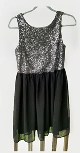 Y2K Dark Fairy Whimsigoth Fancy Lined Dress Black Silver Sequined Top Sz Small - Picture 1 of 15