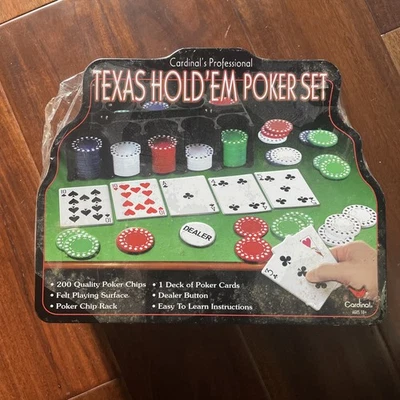 Texas Hold'em Poker Game Set Chips Rack Cards Dealer Button Felt Playing Surface - Image 1 of 4
