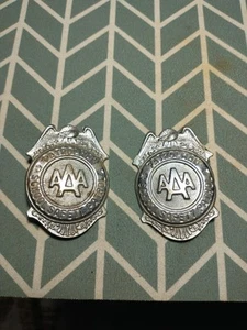 Vintage Pair AAA School Safety Patrol Badges Silver Tone Metal - Picture 1 of 8