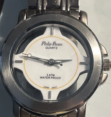 Elegant Men's Philip Persio Skeleton Watch Quartz  Stainless Steel New Battery - Image 1 of 4