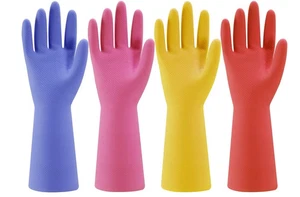 Gummi Küchen Geschirrspülhandschuhe 4 Paar bunte Handschuhe | KOSTENLOSER VERSAND | - Bild 1 von 6