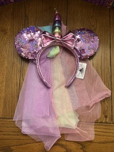 Disney Parks Purple Rainbow Metallic Sequin Unicorn Mini Mouse Ears Headband - Picture 1 of 6