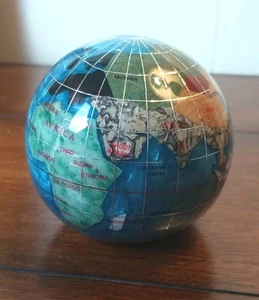 Vtg Alexander Kalifano Globe Blue Swirl Ocean Paperweight 3" Semi Precious Inlay - Picture 1 of 7