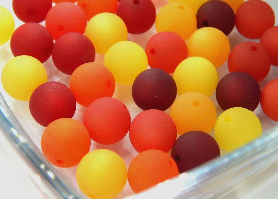 24 PolarisPerlen 14mm groß matt  Farbmix Rot Gelb Orange Töne 6 Farben - Bild 1 von 1