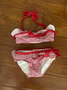 LN Girls Gymboree Ruffle Red White Striped Bikini 2 pc Swimsuit 18-24 Months - Picture 1 of 4