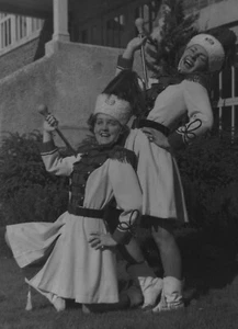 1950s Majorette Girls Baton Twirling Uniforms Kneeling Cheer Pose - Picture 1 of 3