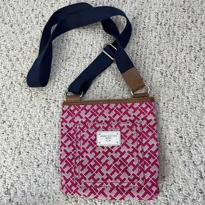 Tommy Hilfiger Pink With Blue Strap Logo Small Crossbody Shoulder Bag 8" Square - Image 1 of 4