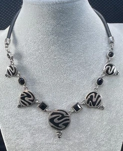 CHICO'S Black & Silver 20" Choker Statement Necklace w/Black Glass Beads IN7577 - Picture 1 of 6