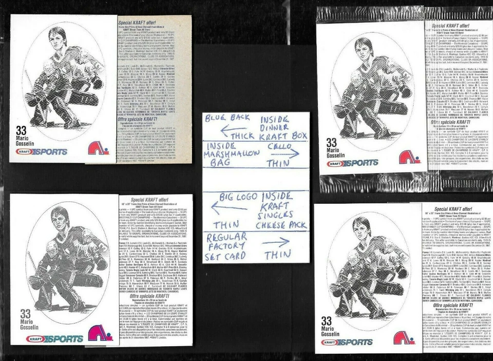 1986-87 KRAFT DRAWING THICK BLUE BACK CARD & THIN CELLO & SINGLES SEE LIST - Image 1 of 2