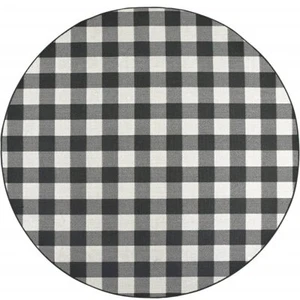 8' X 8' Black and Ivory Indoor Outdoor Area Rug - Picture 1 of 6