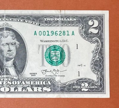 1962 August 1 (A 00196281 A) Birthday Note $2 Two Dollar Bill (__1962 / 8 /1 ) ` - Image 1 of 3