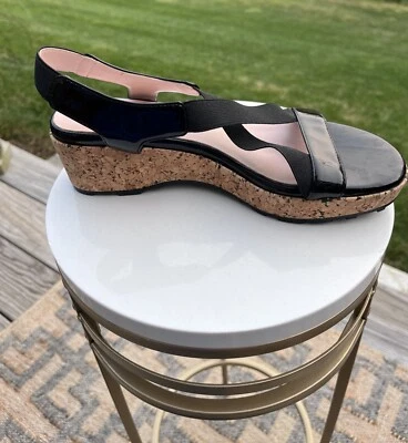 Sandalias Taryn Rose Nieve charol negro corcho cuña con cordones nuevas sin caja talla 6M Foto 1 de 4