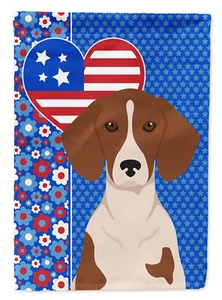Red Piebald Dachshund USA American Flag Garden Size WDK5199GF - Picture 1 of 3