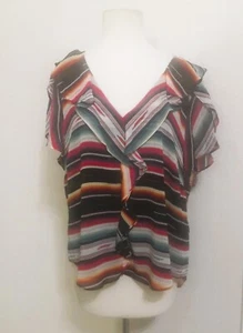 NWT Lauren Ralph Lauren XL Flutter Sleeve Striped Crinkle Georgette Blouse $125 - Picture 1 of 10