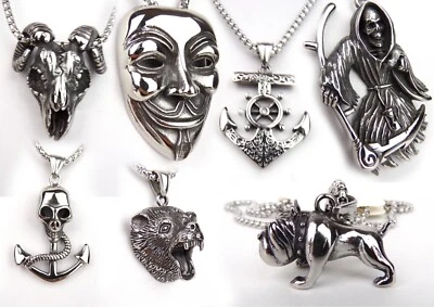 Edelstahl Anhänger mit Kette Modeschmuck Gothic Punk Tiere viele Motive - Bild 1 von 4