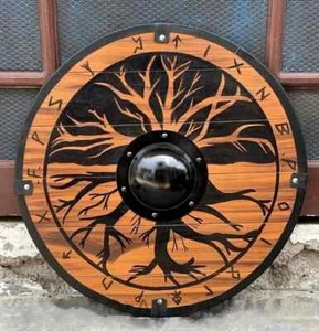 Medieval Handmade Wooden Tree Viking Shield - Viking Shield - Battle Worn Gift - Picture 1 of 5