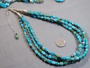 NAVAJO PEARLS Sonoran Gold & Rose TURQUOISE Sterling Silver 21"-25" Necklace - Picture 1 of 11