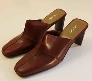 Women's Nicole "Brakes" Red Leather Slip On Mule Heels. Size 9.5M Made In Brazil - Picture 1 of 6