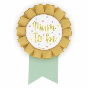 GOLD MUM TO BE AWARD RIBBON PIN BADGE BABY SHOWER GENDER REVEAL PARTY UNISEX - Picture 1 of 1