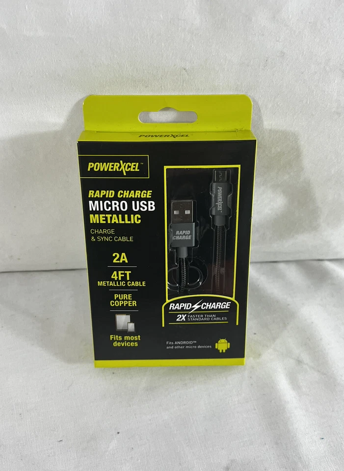 PowerXcel Rapid Charge Micro USB Metallic Charge/Sync Cable 2A 4 FT Pure Copper - Image 1 of 1