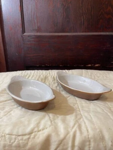 Set of 2 Hall 527 Au gratin Dishes Brown Ceramic USA Augratin Baking Dishes - Picture 1 of 10