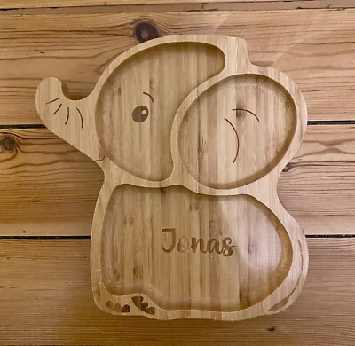 Sehr gepflegt: Bambus Kinderteller Elefant mit Saugnapf, ca. 12,5 x 20 x 2 cm - Bild 1 von 2