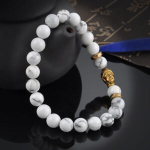 Natural White Howlite Gemstone Turquoise Beaded Healing Bracelet for Men Women