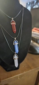 3 Piece Lot Of Crystal Glass Pendulum Necklaces Gem Healing Hexagon Chakra POINT - Picture 1 of 9