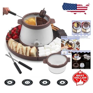 Dual-Pot Electric Chocolate Fondue Set with Non-Stick Surface for Easy Cleanup - Picture 1 of 8