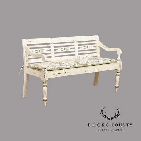 Dutch Colonial Style Distress Painted Wood Bench Cover