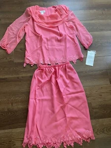 Vintage Womens Coral Lace Jodi Scott York Set USA With Tags - Picture 1 of 12