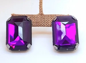 light weight big size purple oblong shape faux glass stud post fashion earrings - Picture 1 of 6