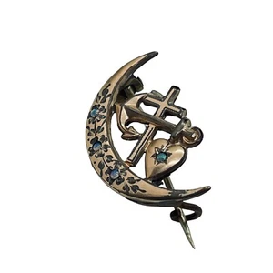 Broche Prendedor Antiguo Fe Esperanza Caridad Victoriano Media Luna Acabado Envejecido Para Mujer - Imagen 1 de 12