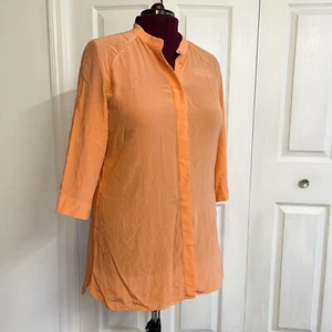 Soft Surroundings Sz L Peach Orange Button Front Silk Tunic 3/4 Sleeve Sheer - Picture 1 of 7